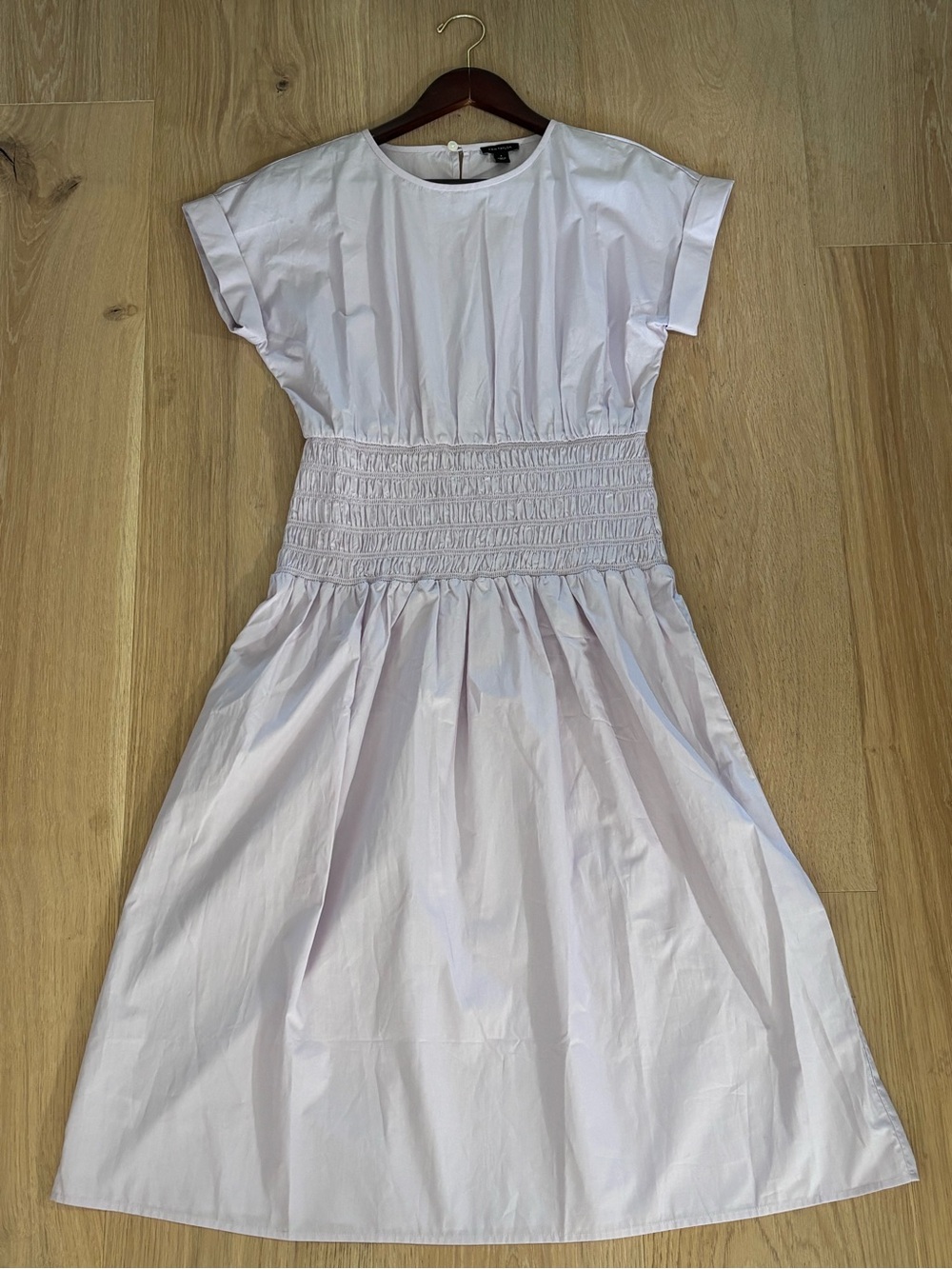 Ann Taylor Lilac Purple 100% Cotton Short Sleeve Smocked Waist Midi Dress Size 4